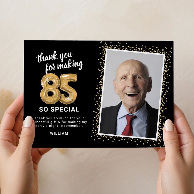 Modern 85th Adult Birthday Photo Thank You Card (Creator Uploaded)