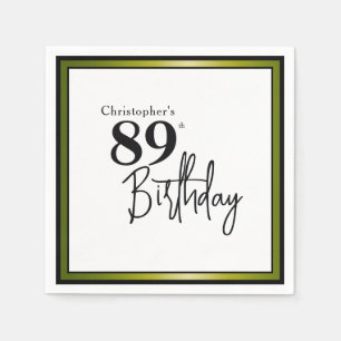 Modern 89th Birthday Napkins Elegant Black Gold