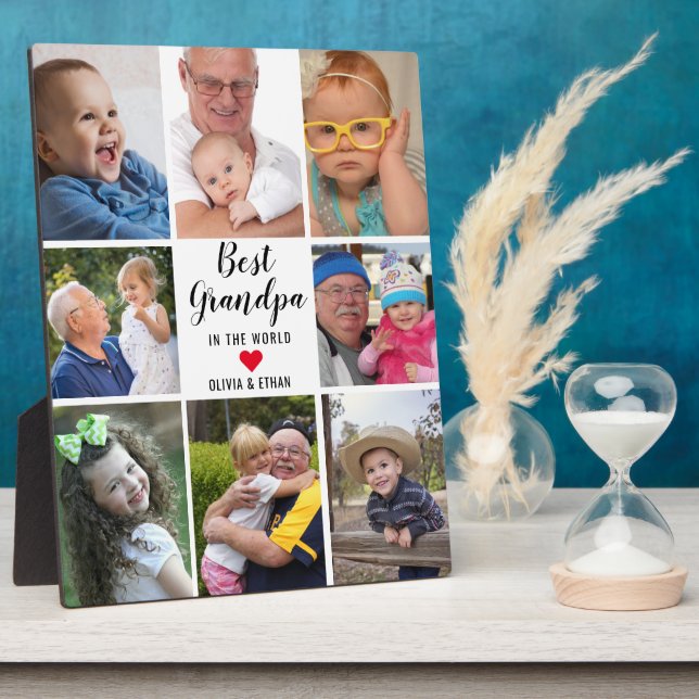 Modern 8 Photo Collage Best Grandpa In The World Plaque (Side)