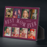 Modern 8 Photo Collage Best Mom Ever Cranberry Plaque<br><div class="desc">Modern and minimal mother's day photo keepsake plaque featuring 8 photos with a curvy typography text that says "best mom ever." The color is cranberry.</div>