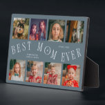 Modern 8 Photo Collage Best Mom Ever Slate Blue Plaque<br><div class="desc">Modern and minimal mother's day photo keepsake plaque featuring 8 photos with a curvy typography text that says "best mom ever." The color is slate blue.</div>