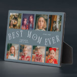 Modern 8 Photo Collage Best Mom Ever Slate Blue Plaque<br><div class="desc">Modern and minimal mother's day photo keepsake plaque featuring 8 photos with a curvy typography text that says "best mom ever." The color is slate blue.</div>