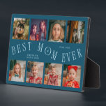 Modern 8 Photo Collage Best Mom Ever Teal Plaque<br><div class="desc">Modern and minimal mother's day photo keepsake plaque featuring 8 photos with a curvy typography text that says "best mom ever." The color is teal.</div>