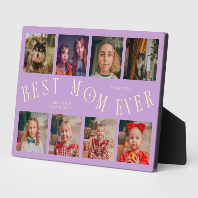 Modern 8 Photo Collage Best Mom Ever Wisteria Plaque (Side)