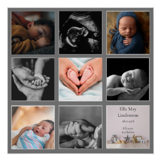 Modern 8 - photo Collage Black Frames Grey Poster