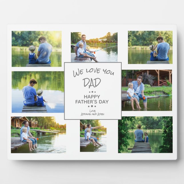 Modern 8 Photo Collage Father's Day Keepsake Plaque (Front)