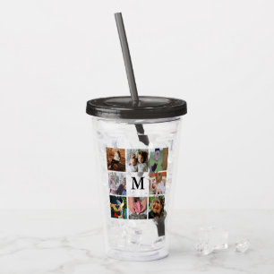 Modern 8 Photo Collage   Monogram Acrylic Tumbler