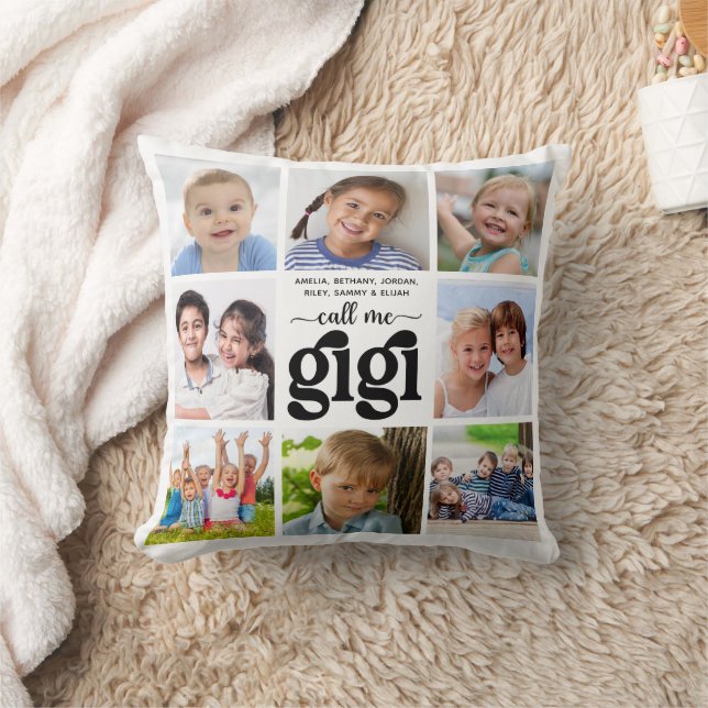 Modern 8 Photo Collage Names Call Me Gigi Cushion (Blanket)