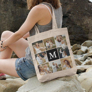 Modern 8 Photo Collage Personalised Tote Bag