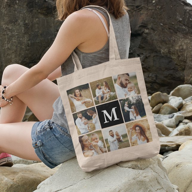 Modern 8 Photo Collage Personalised  Tote Bag (Creator Uploaded)
