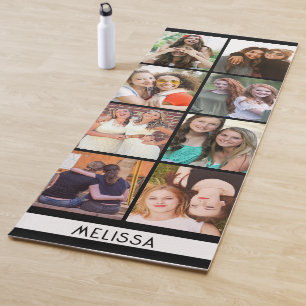 Modern 8 Photo Collage Template Custom Name Yoga Mat