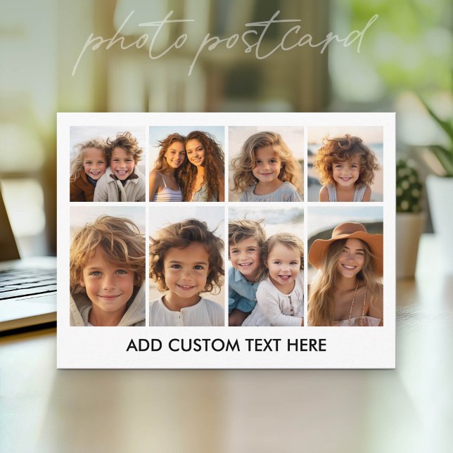 Modern 8 Photo Collage with Photos and Text Postcard (Photo Postcard - Customize with your favorite photos)