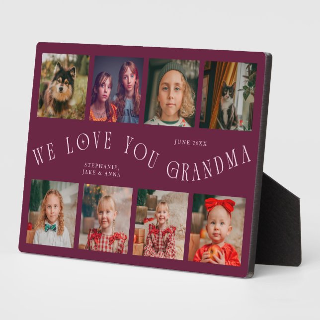 Modern 8 Photo Grid Love You Grandma Cranberry Plaque (Side)