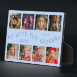 Modern 8 Photo Grid Love You Grandma Icy Blue Plaque<br><div class="desc">Modern and minimal keepsake photo plaque to gift it to a grandmother featuring 8 photos with a curvy typography text that says "we love you grandma." The color is icy blue.</div>