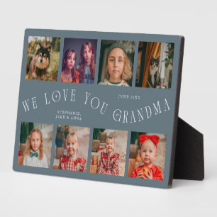 Modern 8 Photo Grid Love You Grandma Slate Blue Plaque