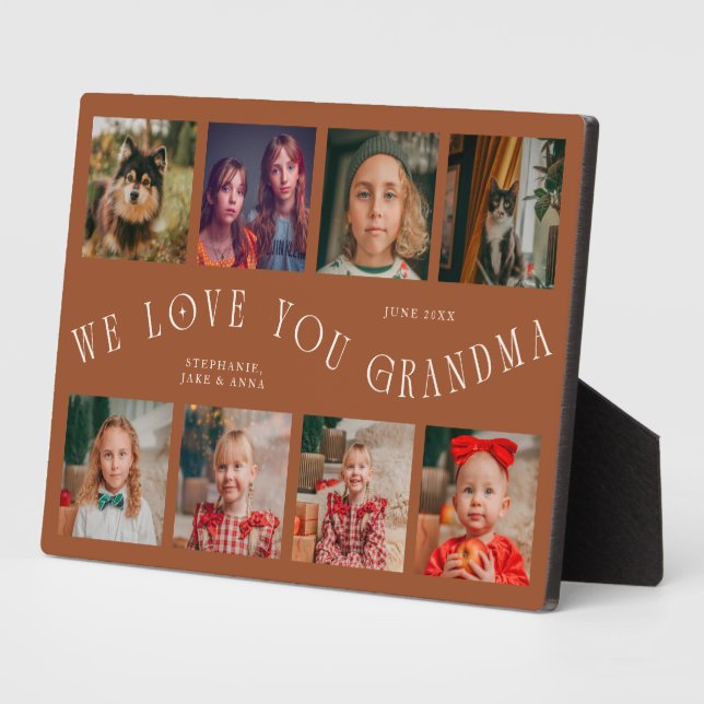 Modern 8 Photo Grid Love You Grandma Terracotta Plaque (Side)
