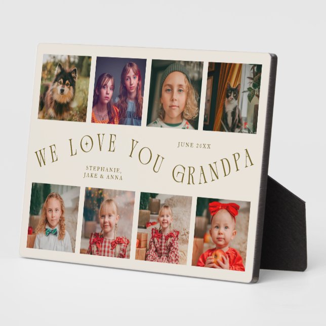 Modern 8 Photo Grid Love You Grandpa Cream Plaque (Side)