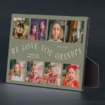 Modern 8 Photo Grid Love You Grandpa Sage Green Plaque<br><div class="desc">Modern and minimal keepsake photo plaque to gift it to a grandfather featuring 8 photos with a curvy typography text that says "we love you grandpa." The color is sage green.</div>