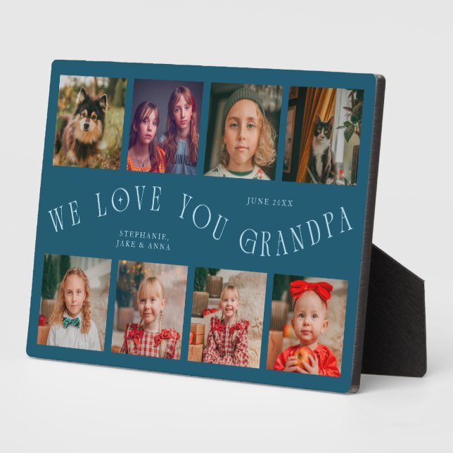 Modern 8 Photo Grid Love You Grandpa Teal Plaque (Side)