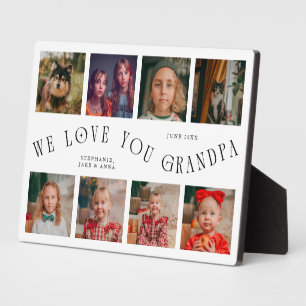 Modern 8 Photo Grid Love You Grandpa White Plaque