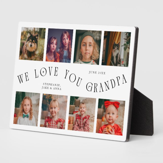 Modern 8 Photo Grid Love You Grandpa White Plaque (Side)