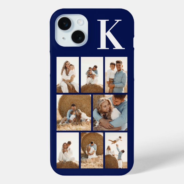 Modern 8 Photo Navy Blue Case-Mate iPhone Case (Back)