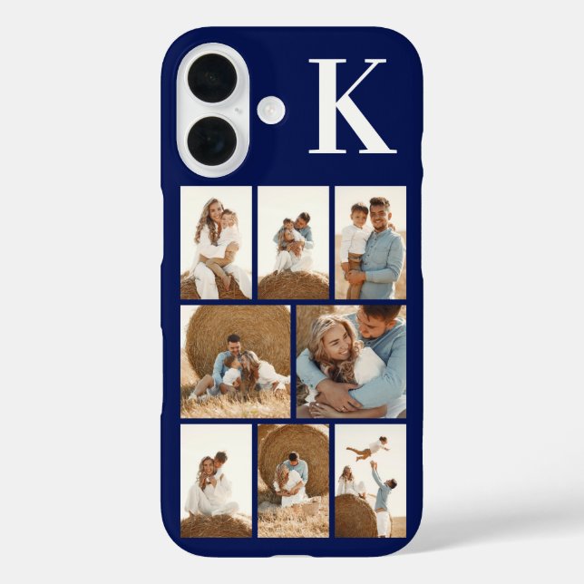 Modern 8 Photo Navy Blue Case-Mate iPhone Case (Back)