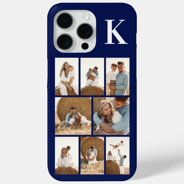 Modern 8 Photo Navy Blue Case-Mate iPhone Case (Back)