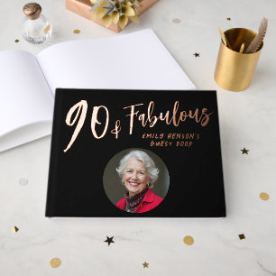 Modern 90 and Fabulous Photo 90th Birthday Party Guest Book
