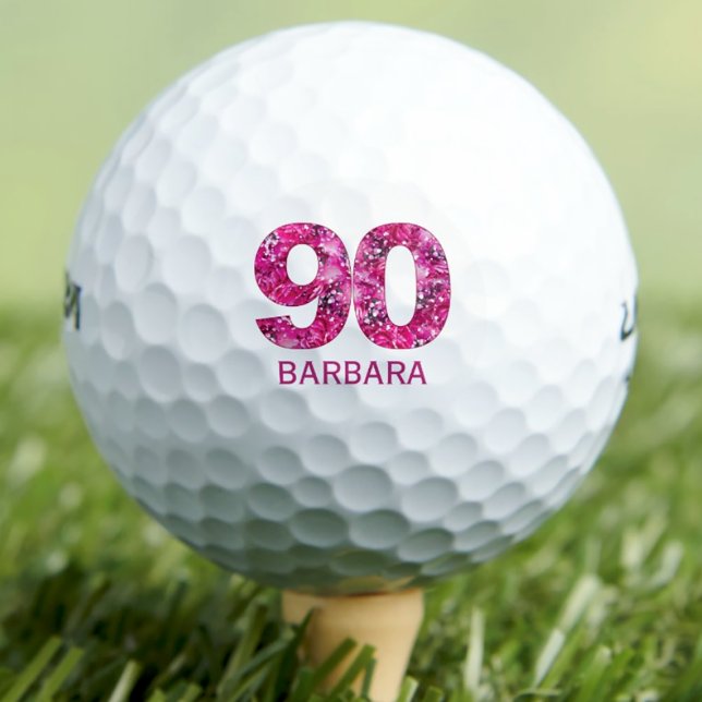 Modern 90th birthday golf balls pink initials (Creator Uploaded)