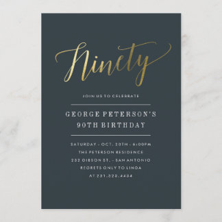Modern 90th Birthday Invitations - Faux Gold