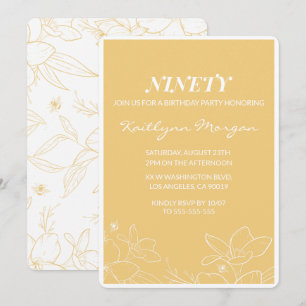 Modern 90th birthday invitations Floral Yellow