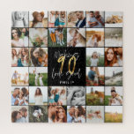 Modern 90th birthday multi photo script gift jigsaw puzzle<br><div class="desc">Modern minimal multi photo script 90th birthday pillow gift. Ideal gift available for mums,  dads,  grand,  grandad of any family member. Stunning elegant script text. Black,  white and gold design.</div>