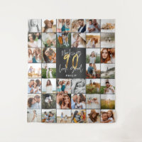 Modern 90th birthday multi photo tapestry