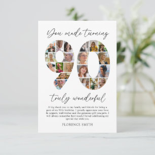 Modern 90th Birthday Photo Thank You Card