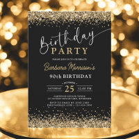 Modern 90th Black Gold Glitter Birthday Any Age