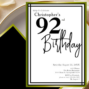Modern 92nd Birthday Invitation Elegant Black Gold