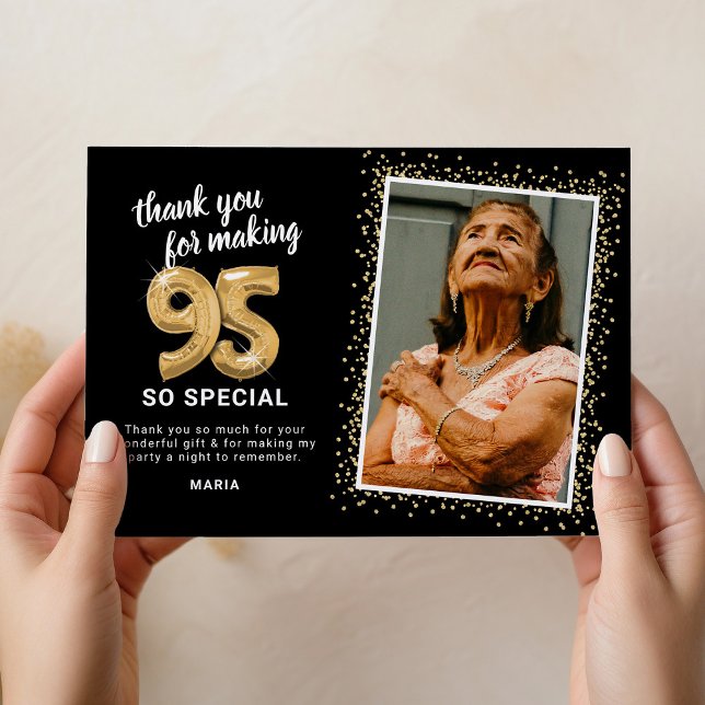 Modern 95th Adult Birthday Photo Thank You Card (Creator Uploaded)