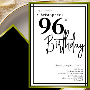 Modern 96th Birthday Invitation Elegant Black Gold