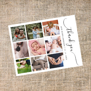 Modern 9 Photo Collage Baby Shower Thank You Postcard