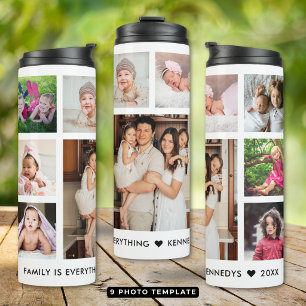 Modern 9 Photo Collage Family Is Everything Quote Thermal Tumbler