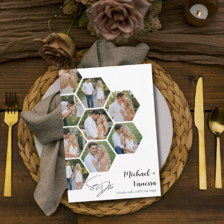 Modern 9 Photo Collage Honeycomb Save the Date