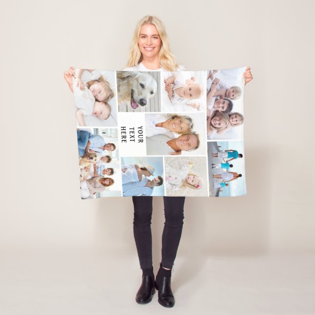 Modern 9 Photo Collage Personalised Your Colour Fleece Blanket (In Situ)