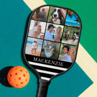 Modern 9 Photo Collage Stripes Name Custom Color