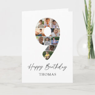 Modern 9th Birthday Photo Collage Card