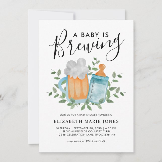 Modern A Baby is Brewing Beer Bottle Baby Shower Invitation (Front)