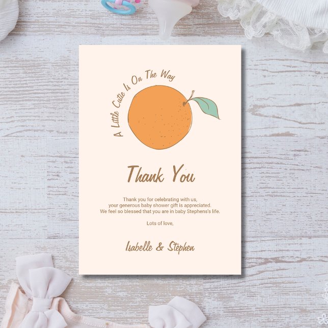 Modern A Little Cutie Orange Baby Shower Thank You Card (Creator Uploaded)