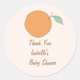 Modern A Little Cutie Orange Baby Shower Thank You Classic Round Sticker