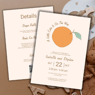 Modern A Little Cutie Orange QR Code   Baby Shower Invitation