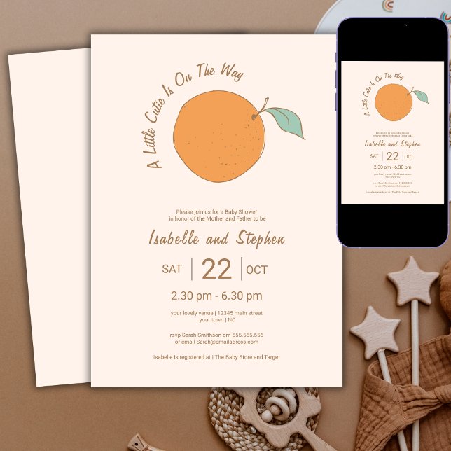 Modern A Little Cutie Tangerine  Baby Shower  Invitation (Creator Uploaded)